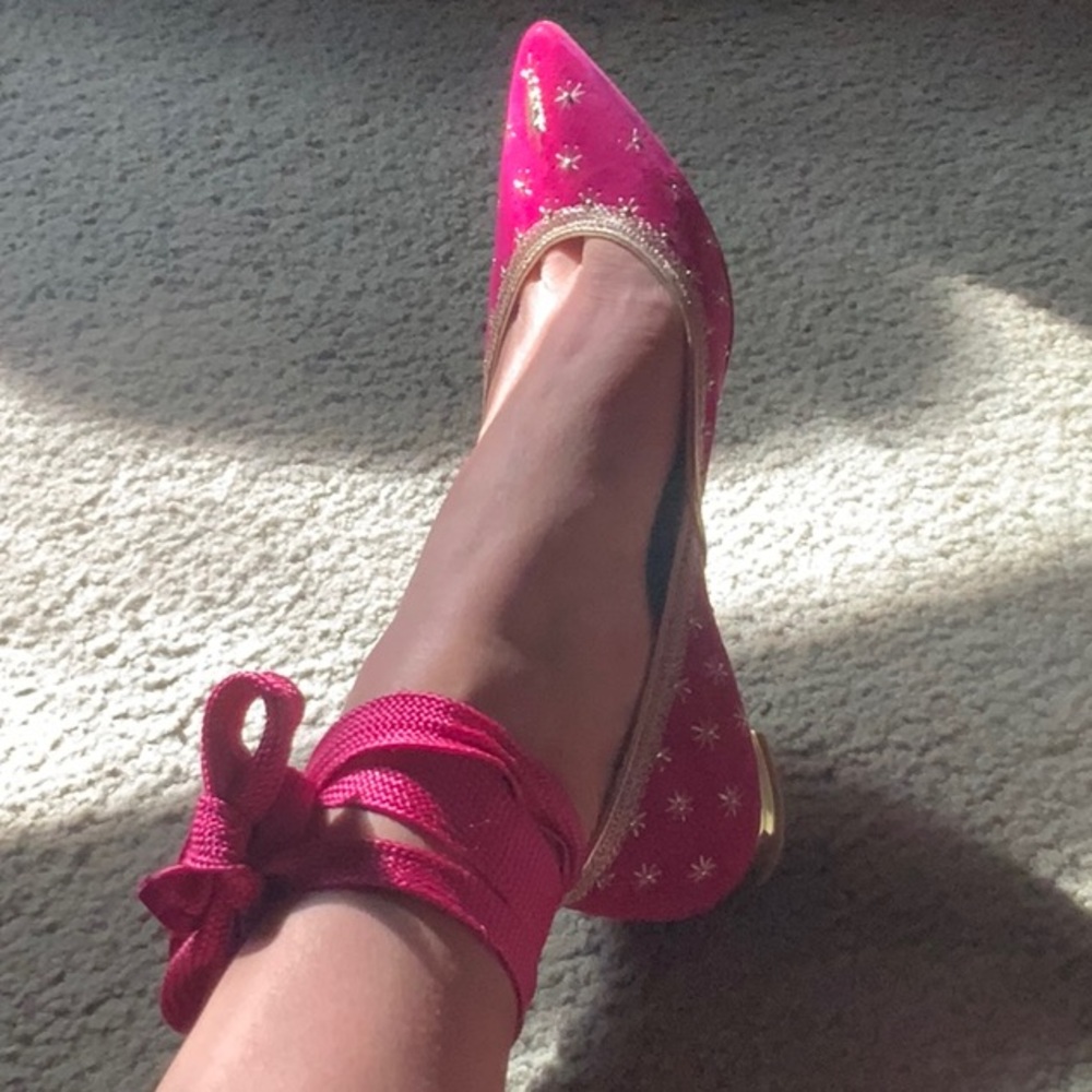 Aquazzura Pink Flats with Elegant Bow - Picture 6 of 8